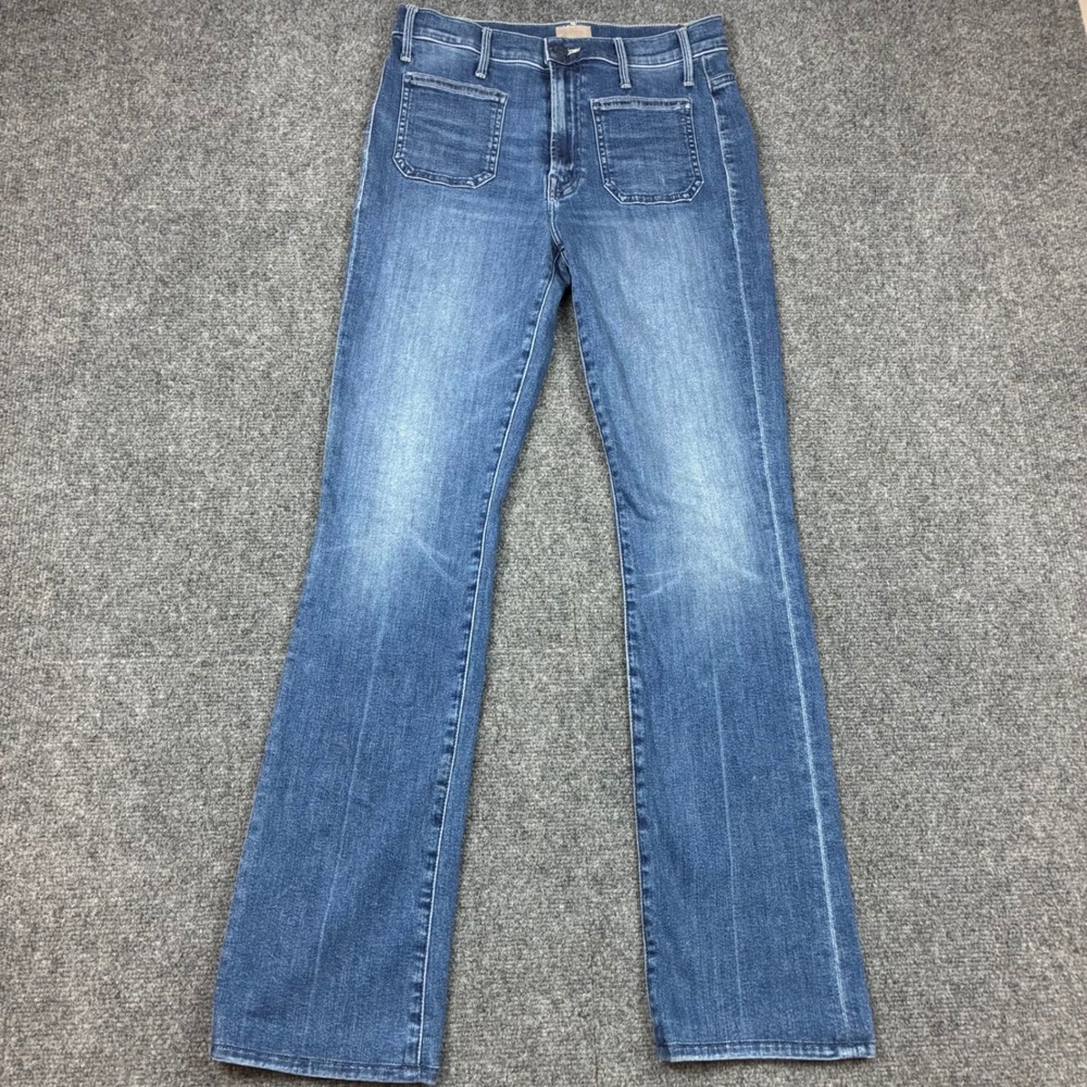 Mother The Hustler High Rise Patch Pocket Flare Jeans Blue Womens Size 29 USA